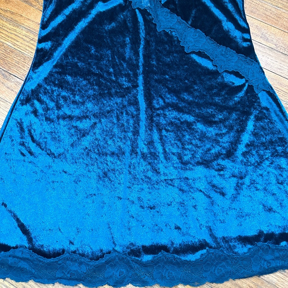 Gilligan O'Malley Teal Velour Floral Lace Adj Strap Sexy Babydoll Lingerie Sz XL - Picture 2 of 9